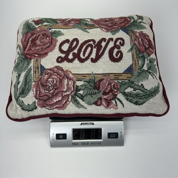 Vintage Tapestry Throw Pillow Love With Roses Home Decor Floral Grandma Wreath - Picture 8 of 8